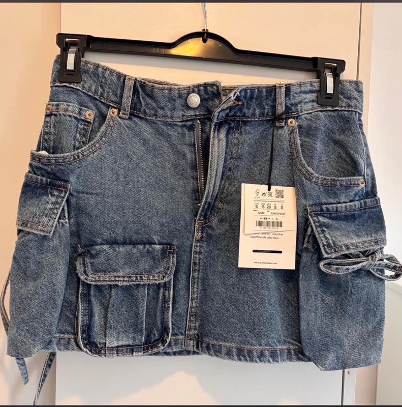 Pull&Bear Denim Cargo Mini Skirt Blue Utility Pocket Y2K Size S BNWT Women's