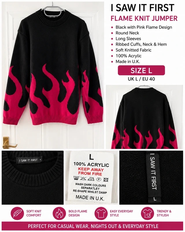 I Saw It First -  & Pink Flame Knit Jumper -Size L