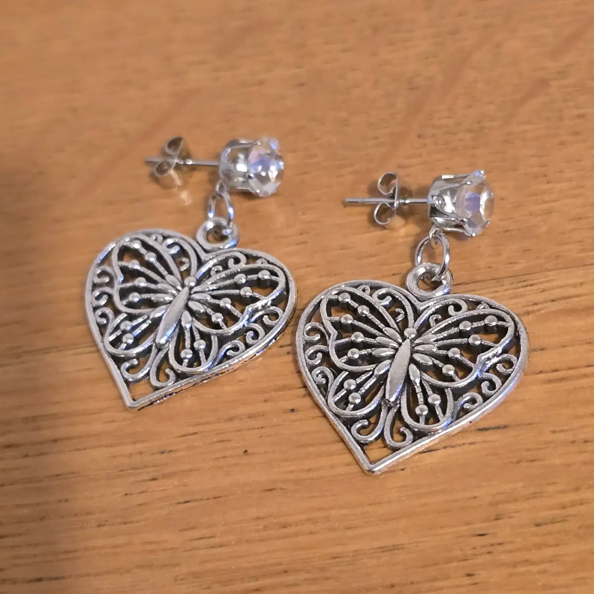 Stainless Steel Heart Butterfly Dimonty Dangle Earrings