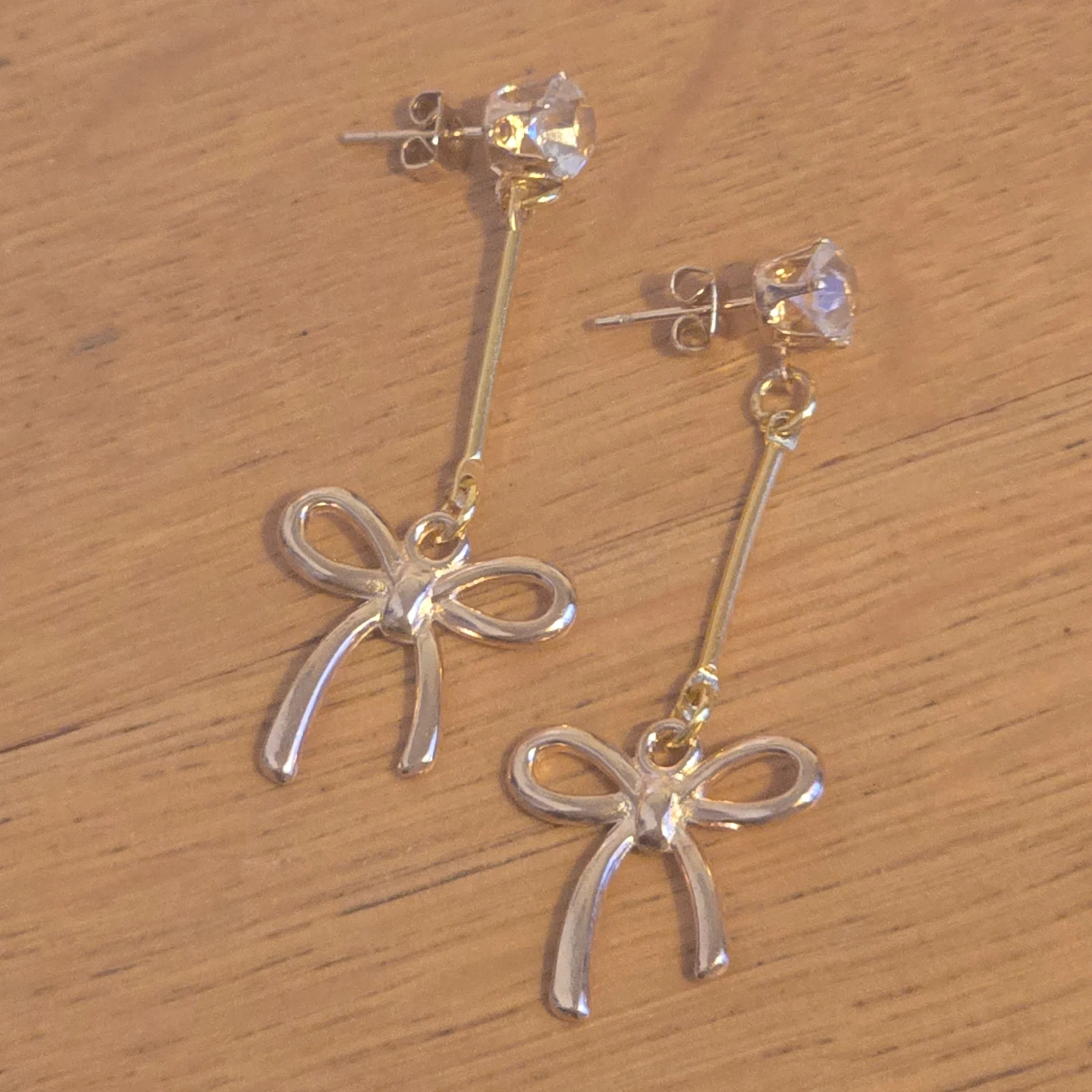 Bow Dangle Drop Earrings Gold