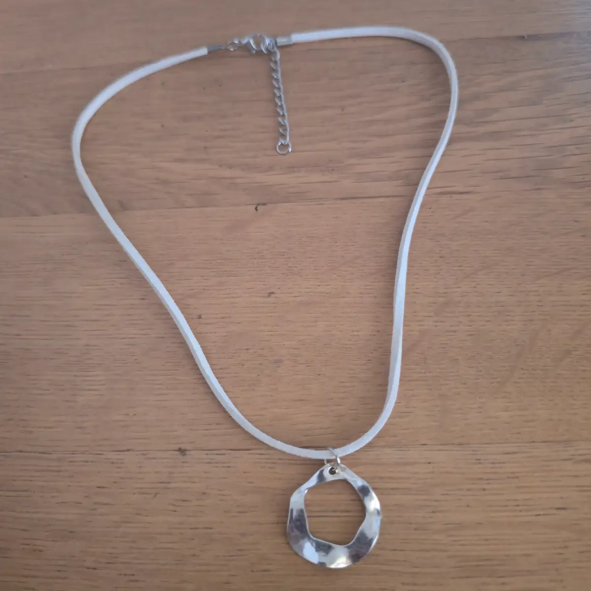 White Faux Leather Round Pendant Necklace 45cm