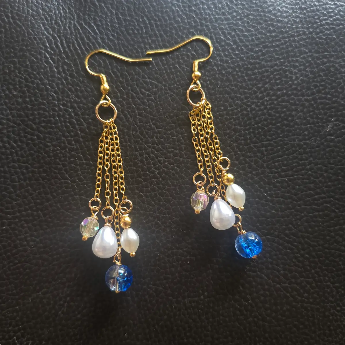 Womens Golden Dangle Pearl Beaded Earrings