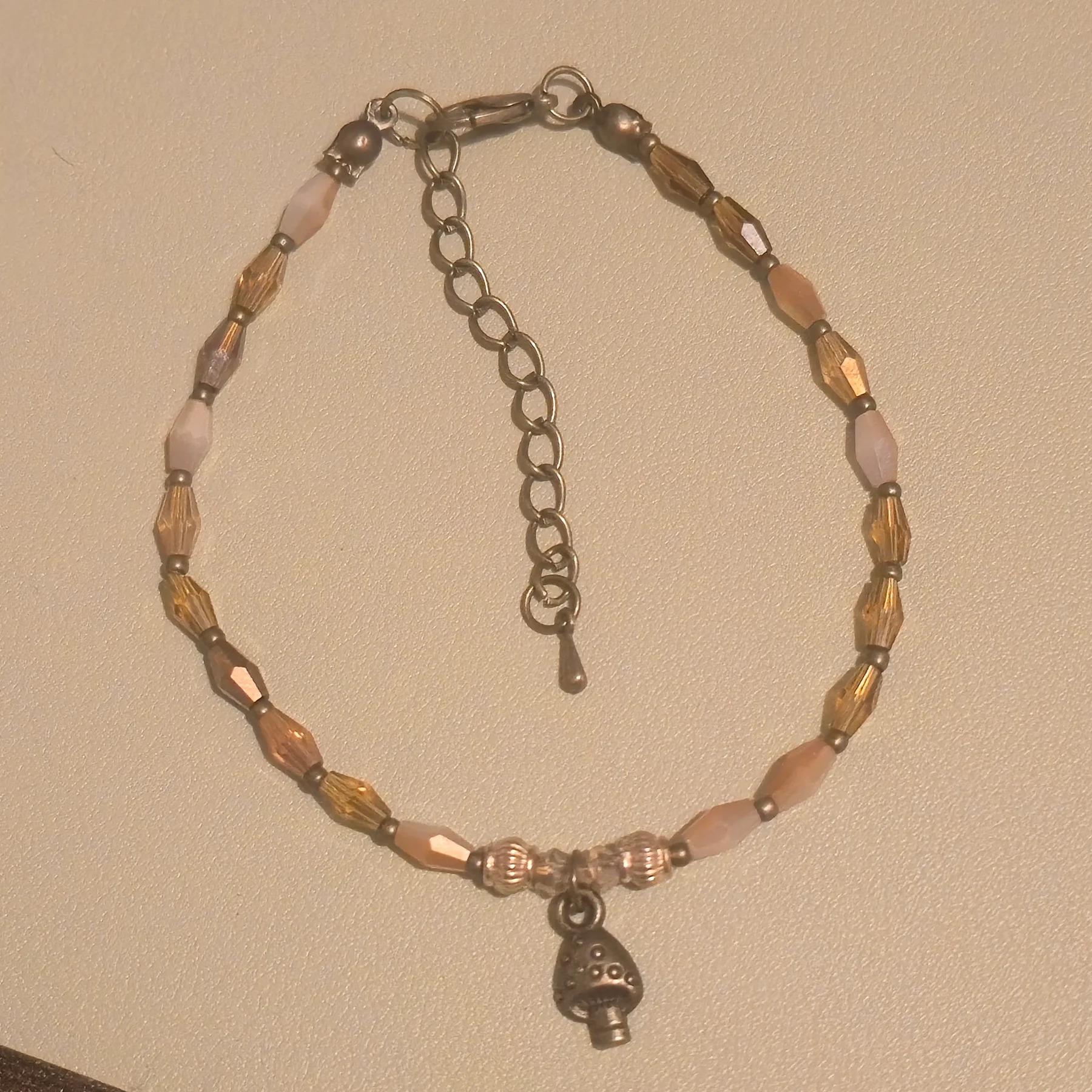 Womens Charm Bracelet Mushroom Brown Beads
