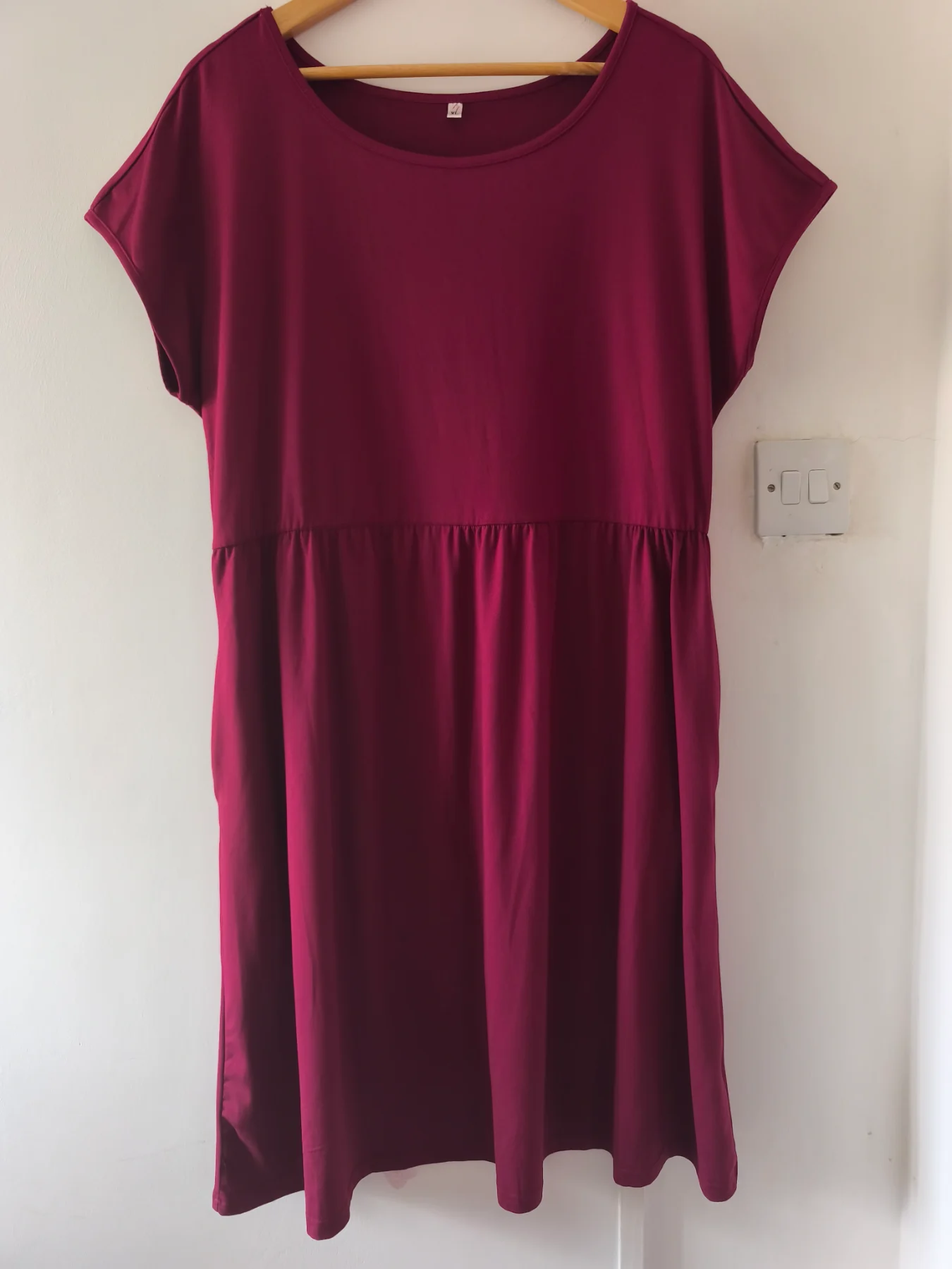 Plum Burgundy Smock Dress Casual Empire Waist T-Shirt Dress Size XL