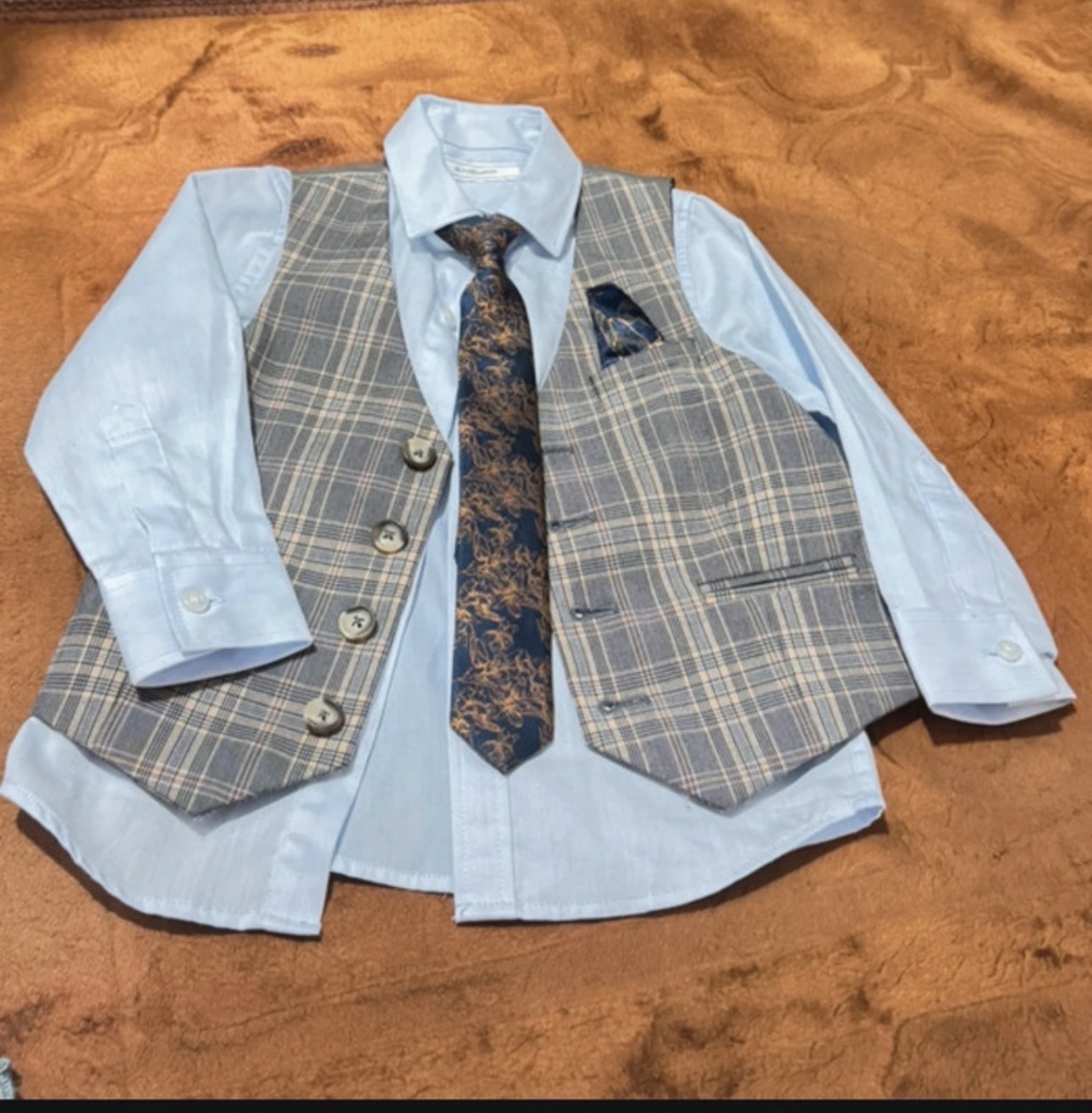 Boys' Blue Plaid Vest & Shirt Set for lovely little man