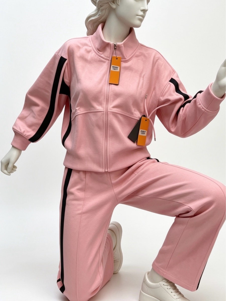 Ladies pink with black stripe loungewear