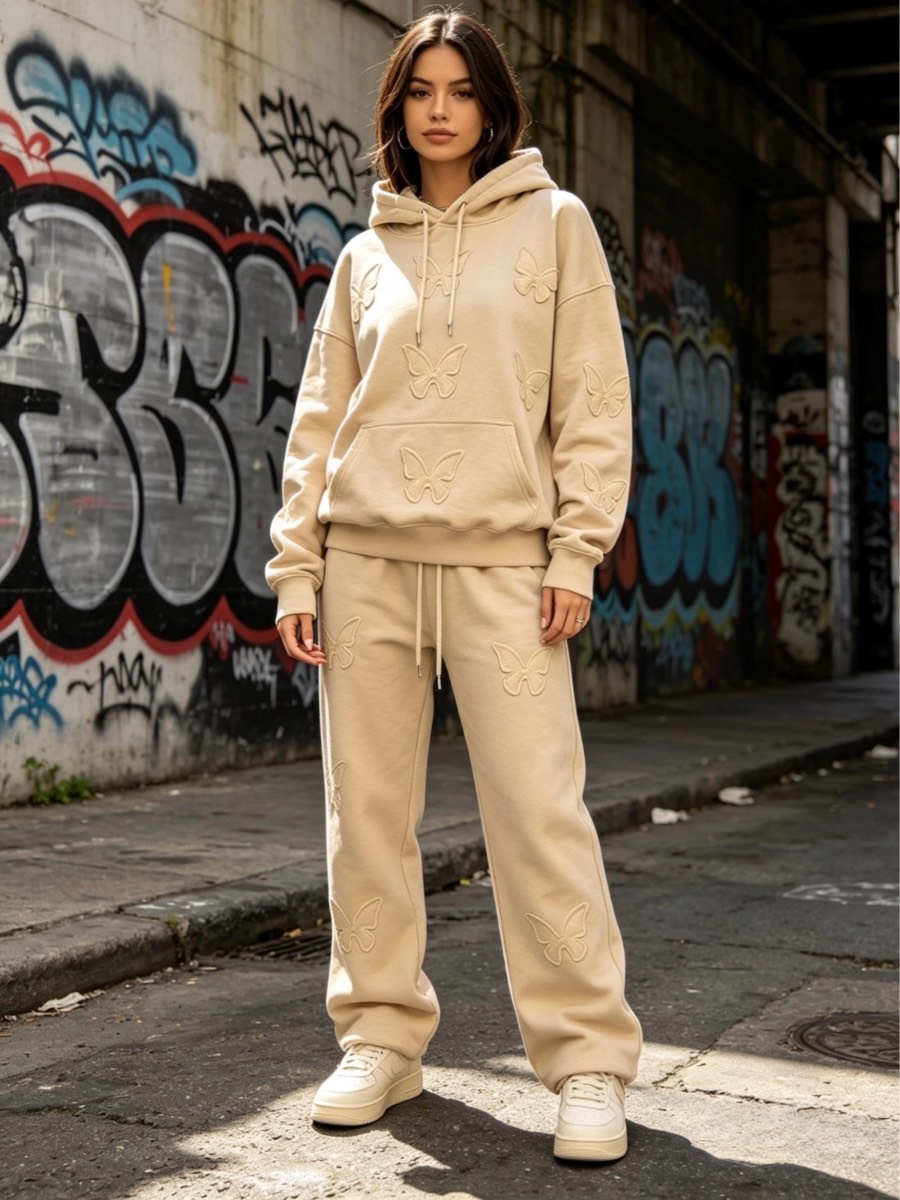Women’s butterfly embossed hoody and joggers set
