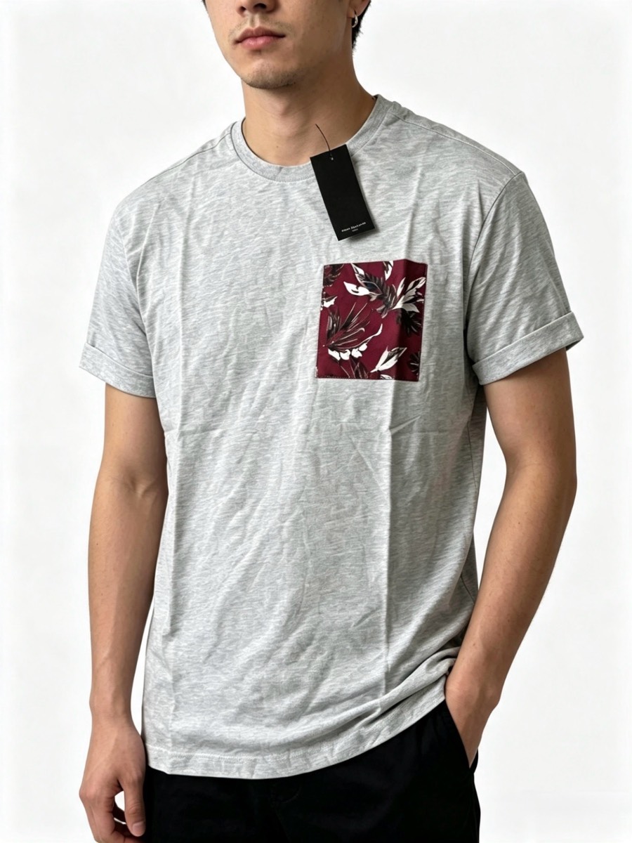 Men’s floral pocket grey t shirt