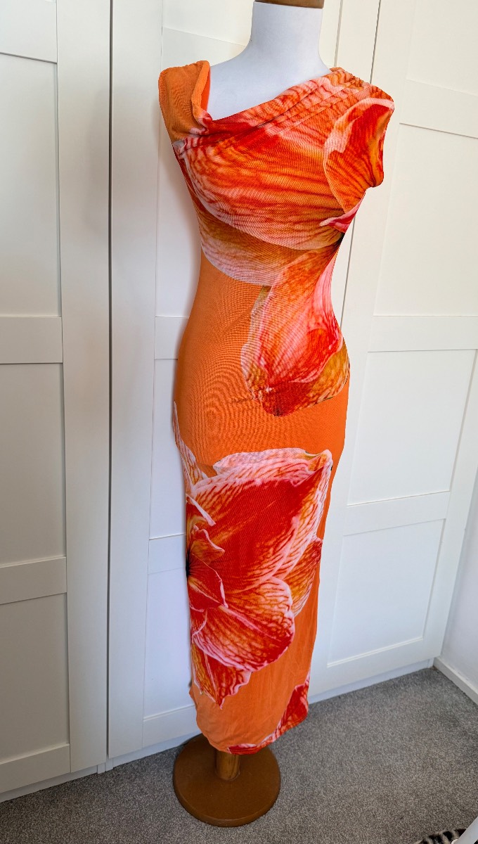 Gorgeous Kaiia Maxi Dress - Orange & Pink Hibiscus Print - Size 6 - New Without Tags