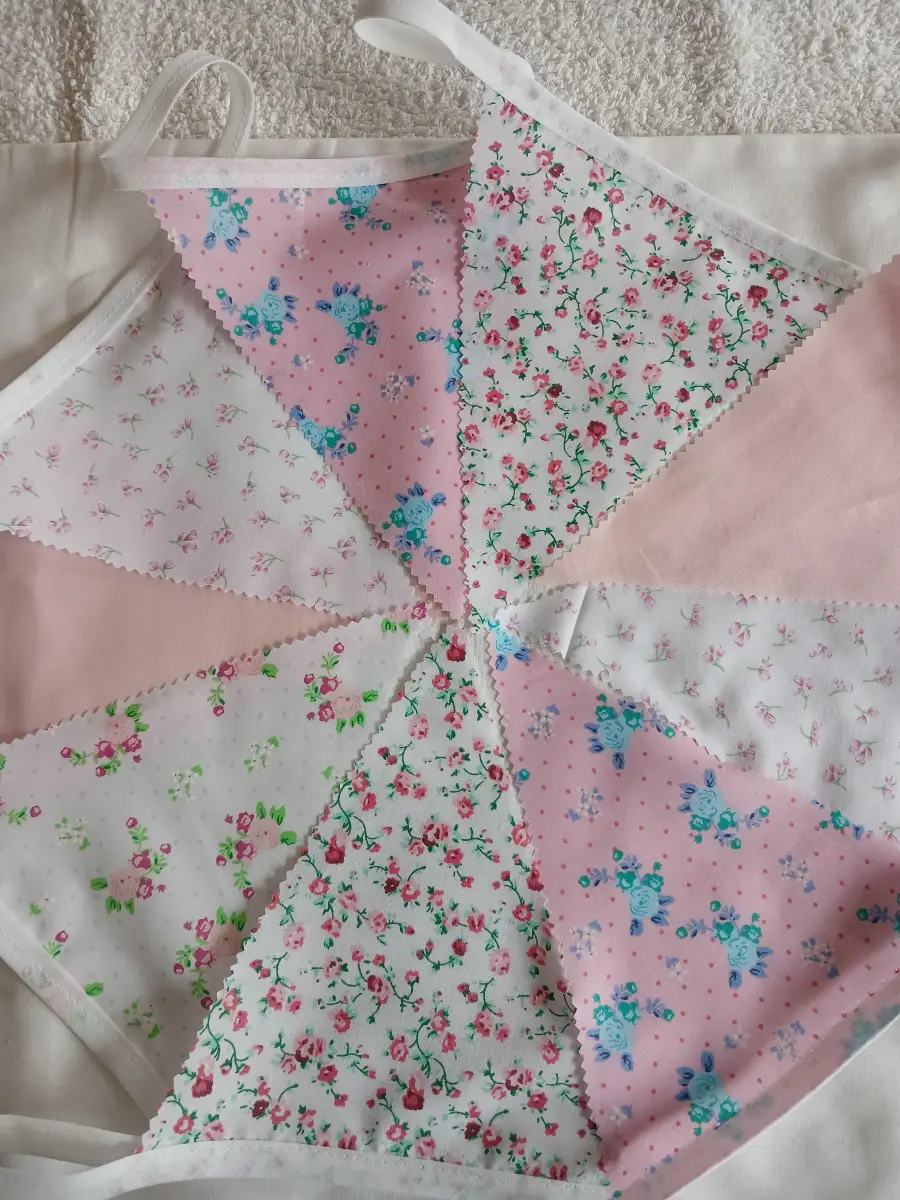 floral bunting on a white bias tape