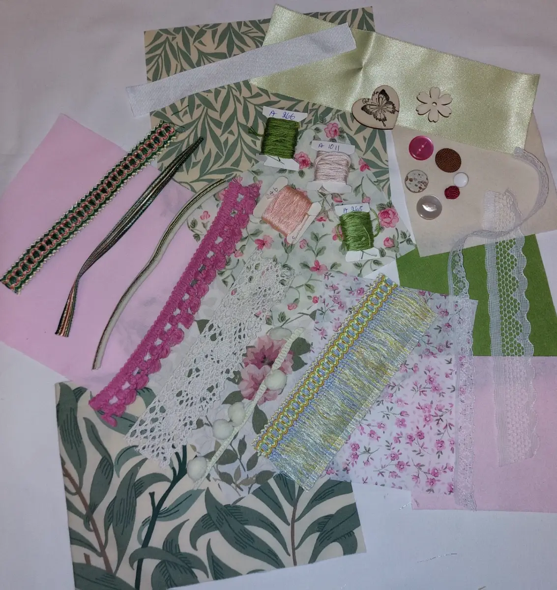 pink, green and cream slow stitching kit