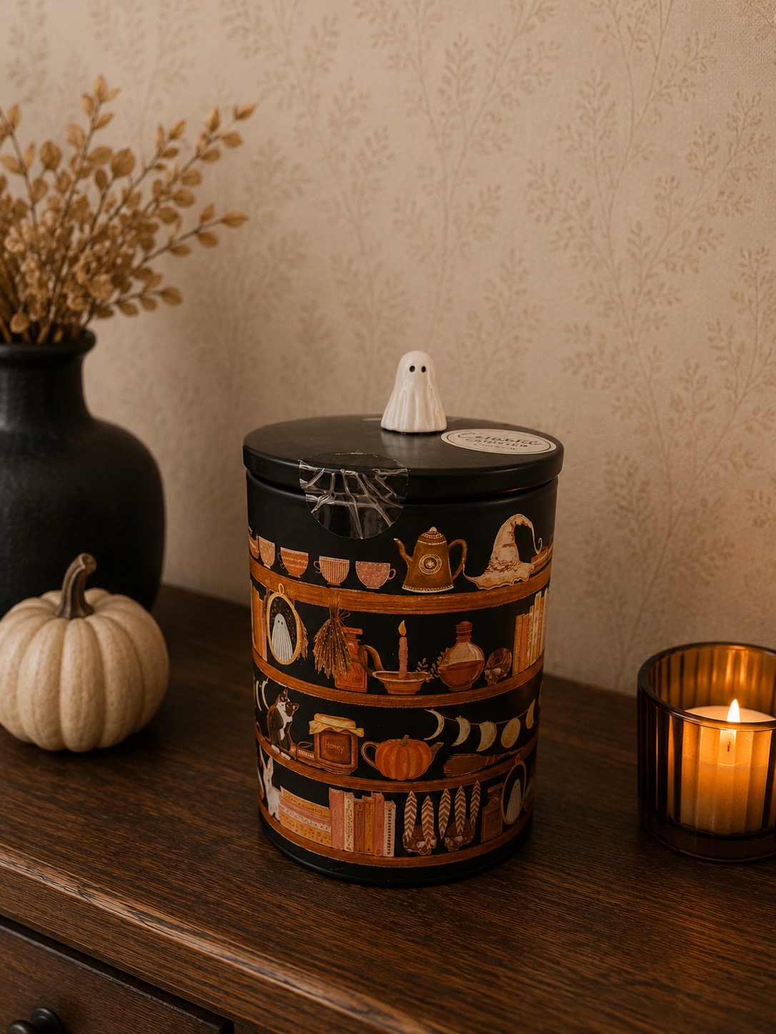 Viral book shelf halloween ceramic cookie jar canister