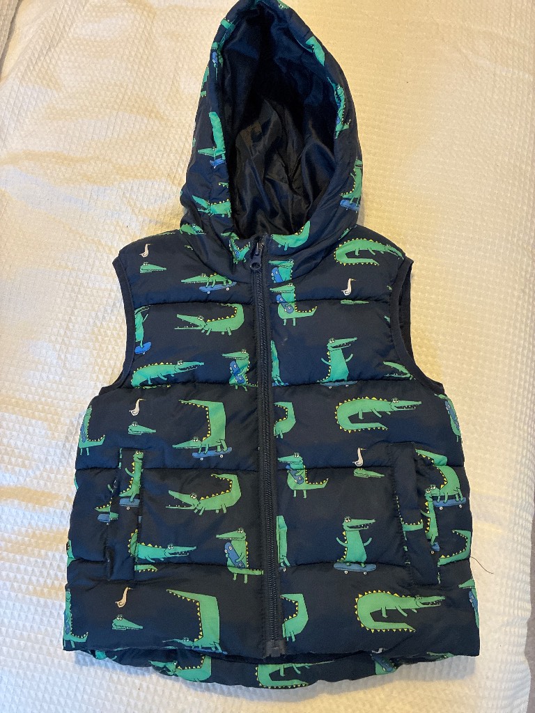 Primark body warmer navy and green with hood age 3/4