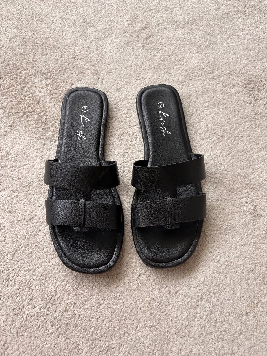 Black Flat Sandals - Size 7