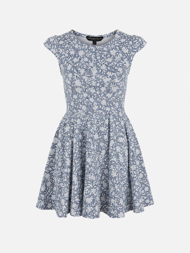 Topshop Petite Blue & White Floral Skater Dress UK 8 EU 36 Fit & Flare Mini Dress