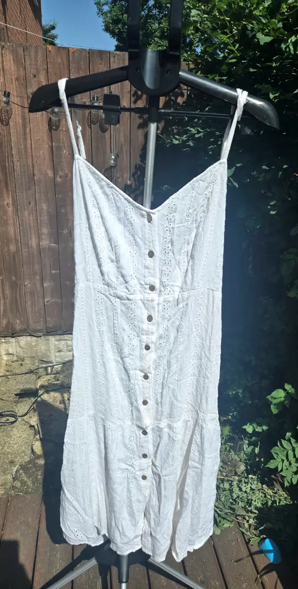 BNWT Brave Soul White Embroidered Eyelet Button Down Midi Dress - Size L
