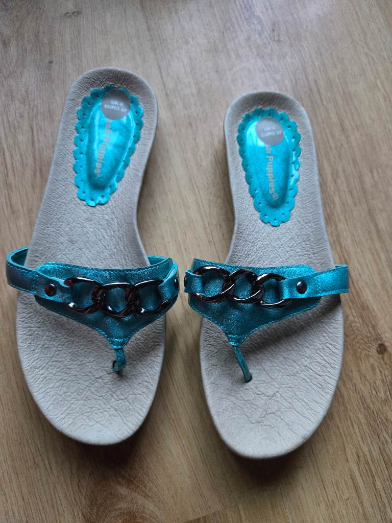 Hush Puppies Metallic Turquoise Blue Wedge Sandals Size 4 EUR 37