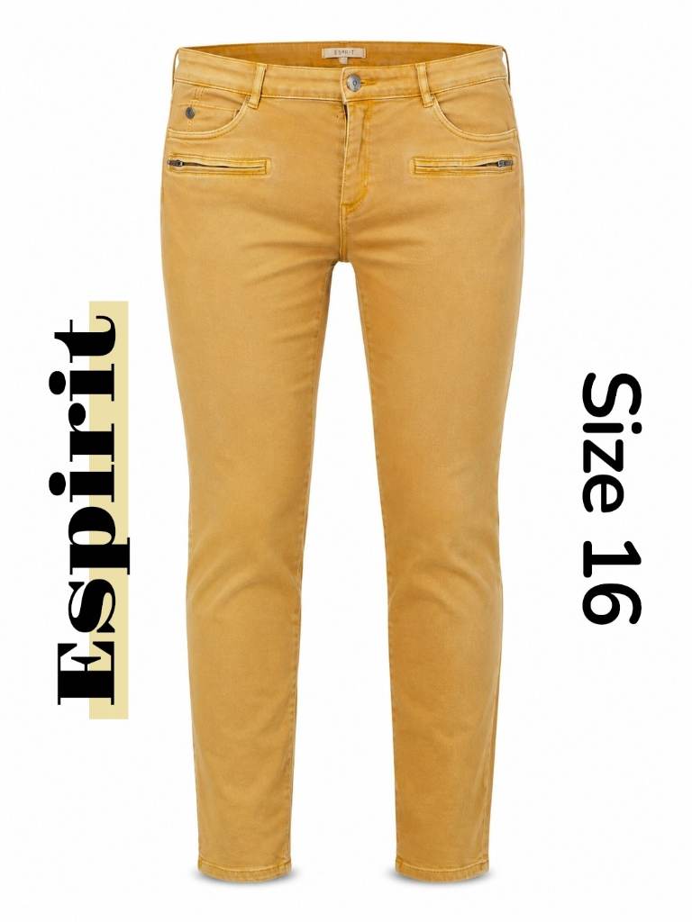 Esprit Skinny Stretch Trousers Mustard Yellow UK 16 35” Waist Zip Pocket