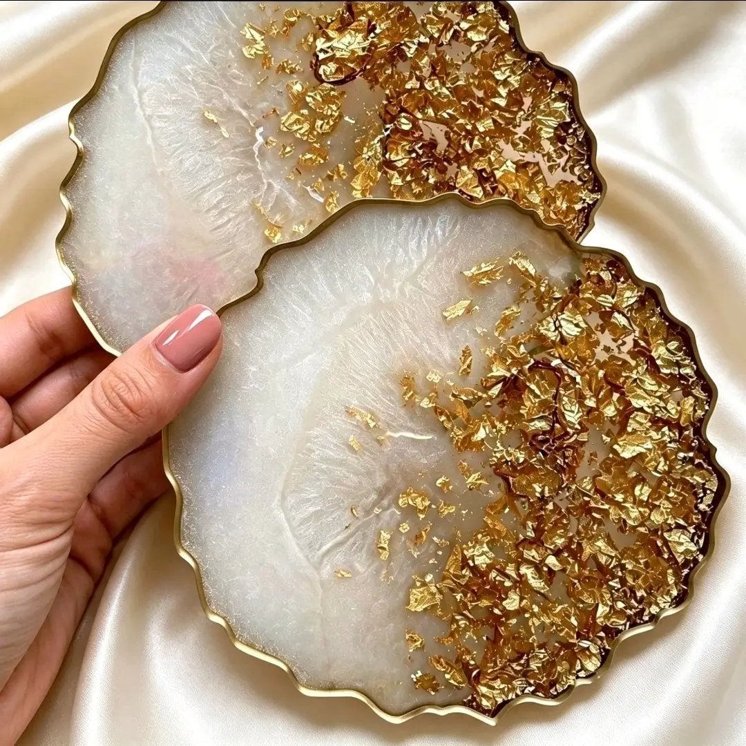 Pearl White Gold Resin Coasters Set of 2 Mat Coffee Table