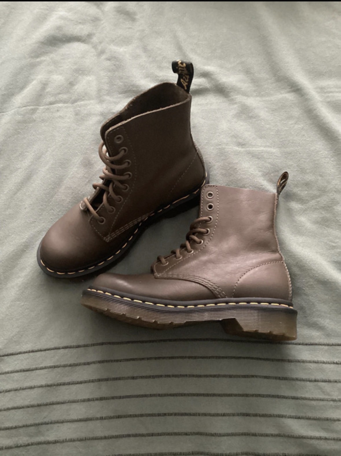 Dr. Martens 1460 Pascal 8-Eye Boots in Grenade Green made with Virginia Leather. Size