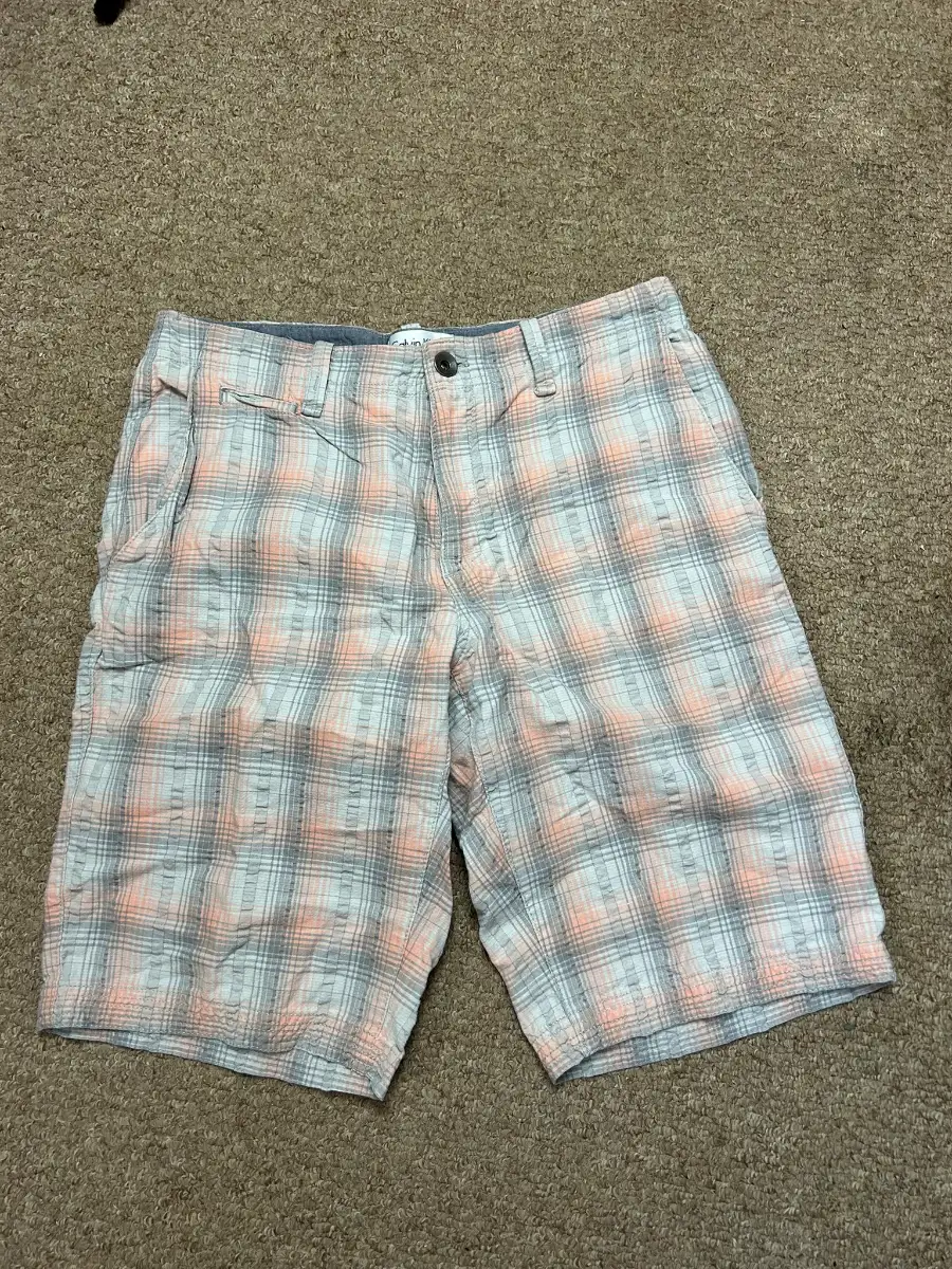 Calvin Klein Mens Size 29 Cotton Shorts Grey Orange Plaid Check Summer W29 CK