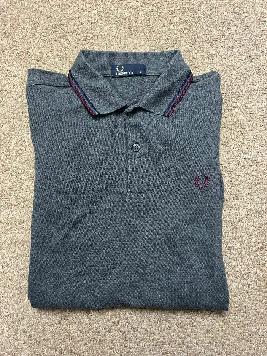 Fred Perry Twin Tipped Polo Shirt Long Sleeve Mens Size Small Grey Mod Casual