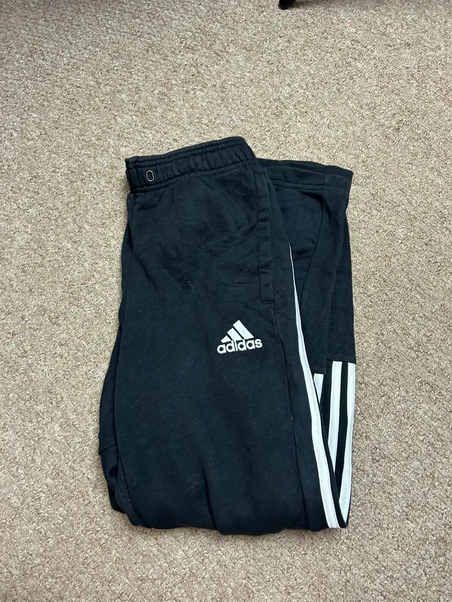 Adidas 3 Stripes Fleece Jogging Bottoms Mens Size Medium Black Athletic Gym