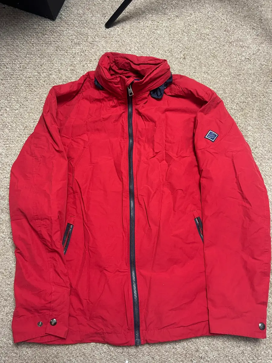 GANT Mens Size Large Rain Jacket Red Full Zip Up Hooded New Haven Style Coat