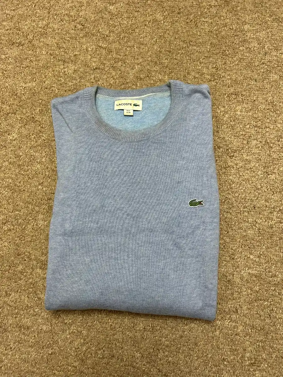 Lacoste Knitted Jumper Mens Medium FR 4 Light Blue Crew Neck Cotton Pullover