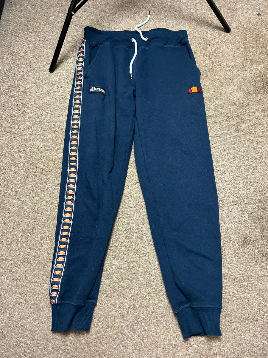 Ellesse Fleece Joggers Size Small Navy Blue Side Logo Taping Jogging Bottoms