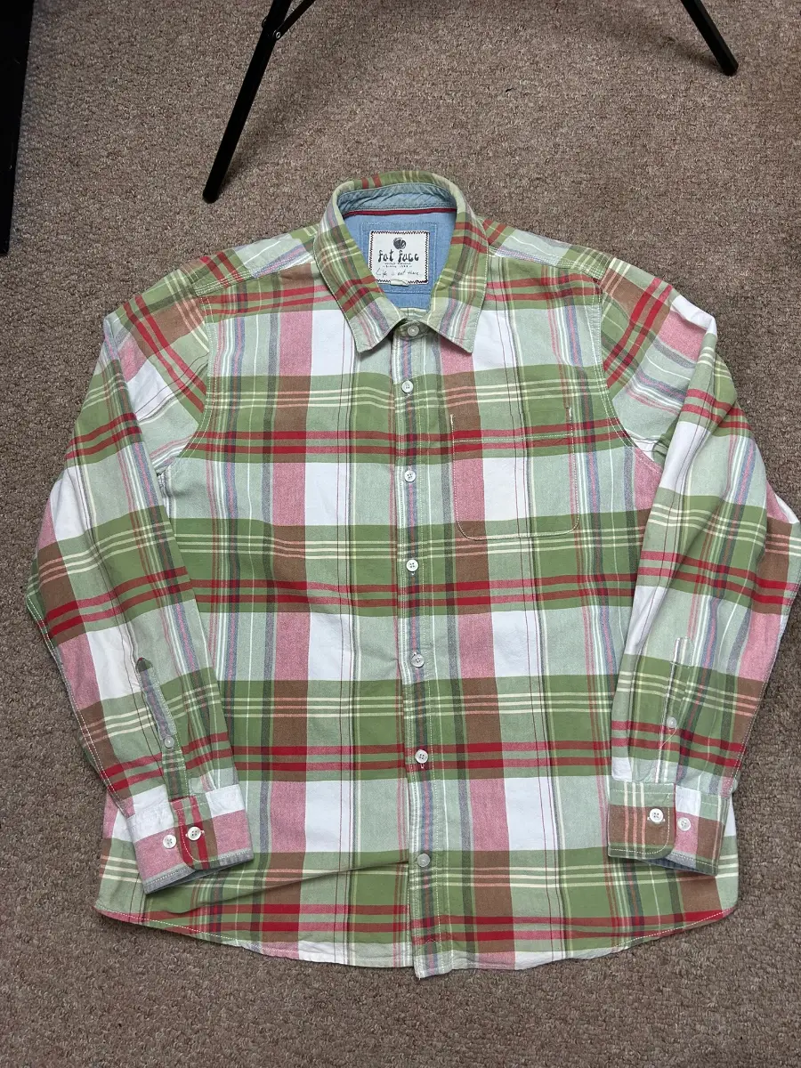Fat Face Check Long Sleeve Cotton Shirt XXL Thick Plaid Check Green Red White