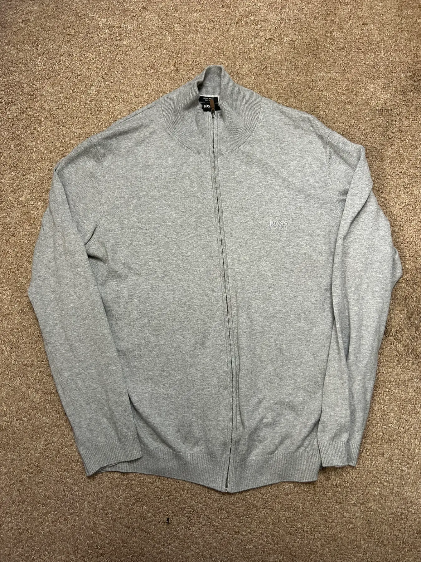 BOSS Hugo Boss Men's Grey Full Zip Cardigan Jumper Knitted Sweater Jacket XL