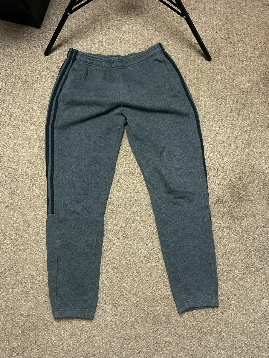 Adidas Fleece Joggers Mens Size Medium Dark Grey 3-Stripe Jogging Bottoms