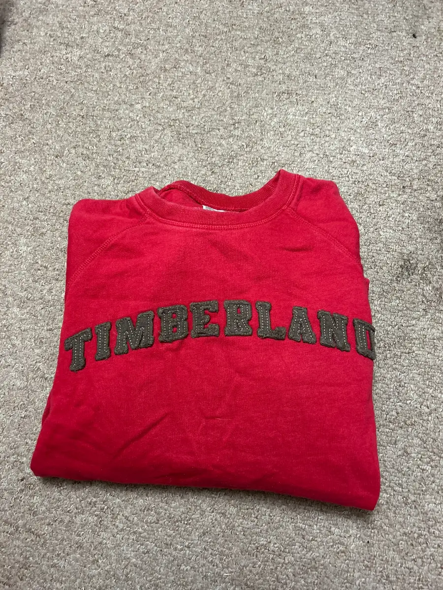 Timberland Sweatshirt Mens Size Medium Red Spellout Logo Pullover Jumper Vintage