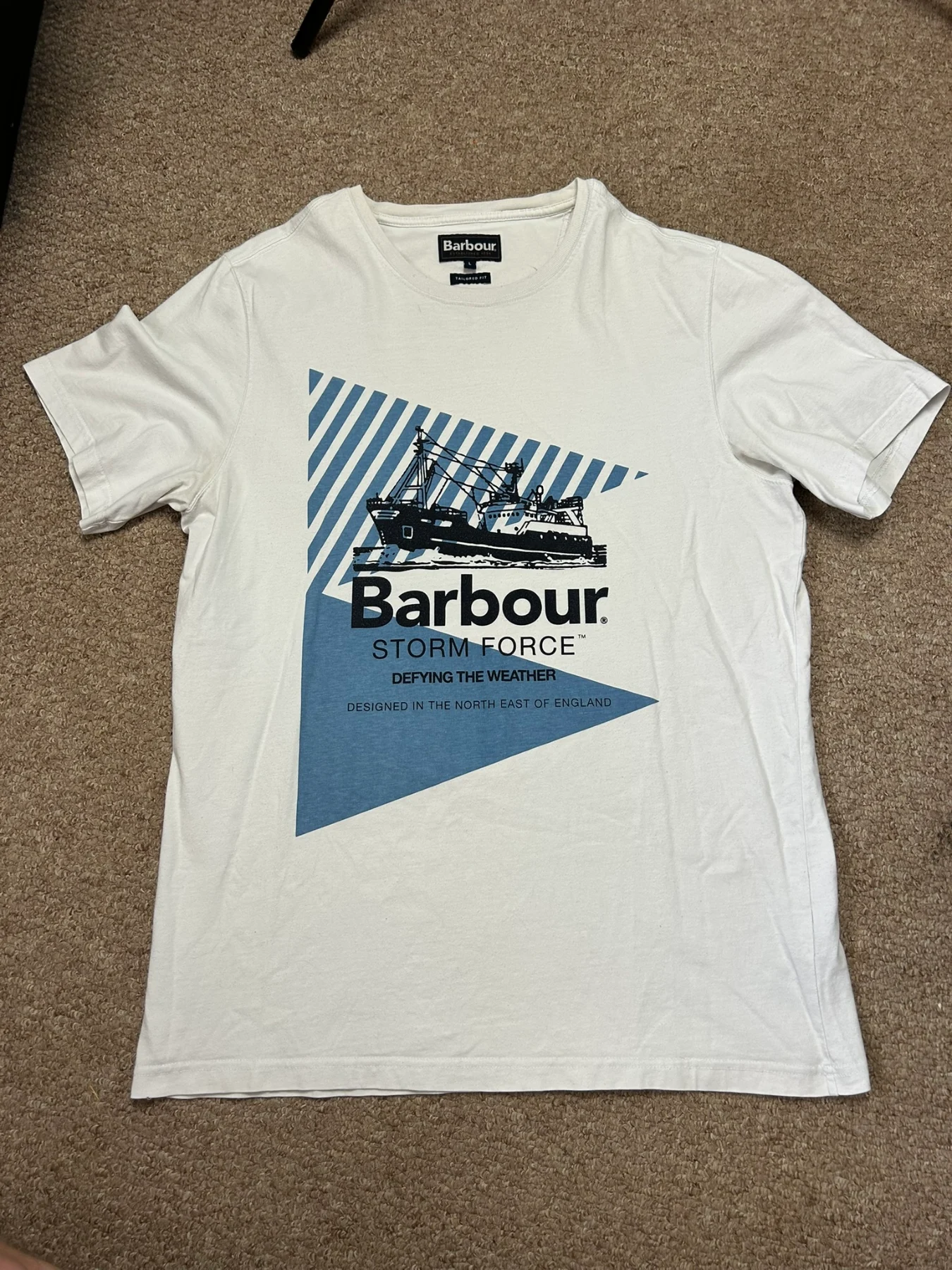 Barbour Stormforce Vessel Graphic T-Shirt Mens Large White Big Print Logo Tee