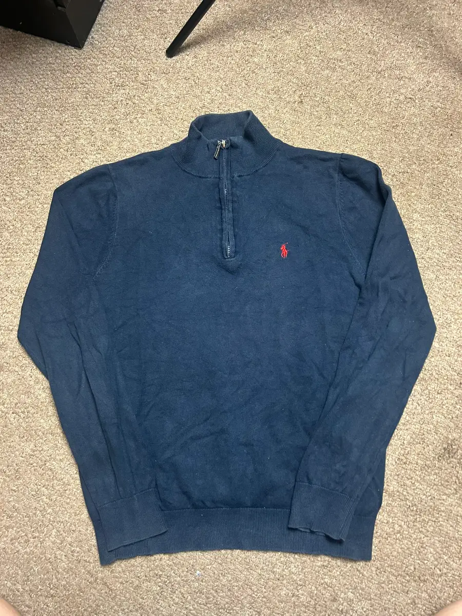 Ralph Lauren 1/4 Zip Jumper Womens XL Navy Blue Quarter Zip Pullover Sweater