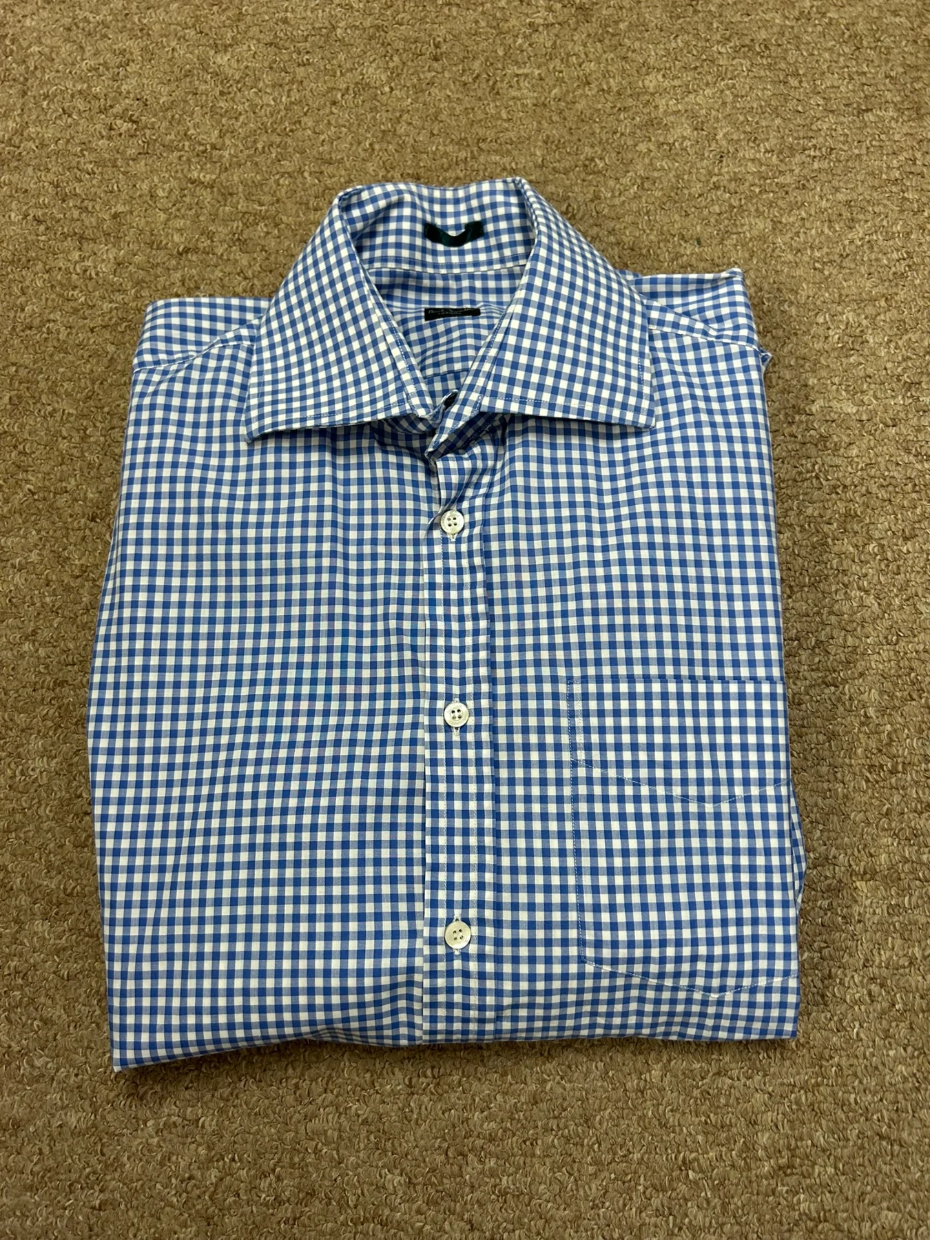 Paul Smith London Mens Shirt Medium 16.5 Blue White Gingham Check Long Sleeve