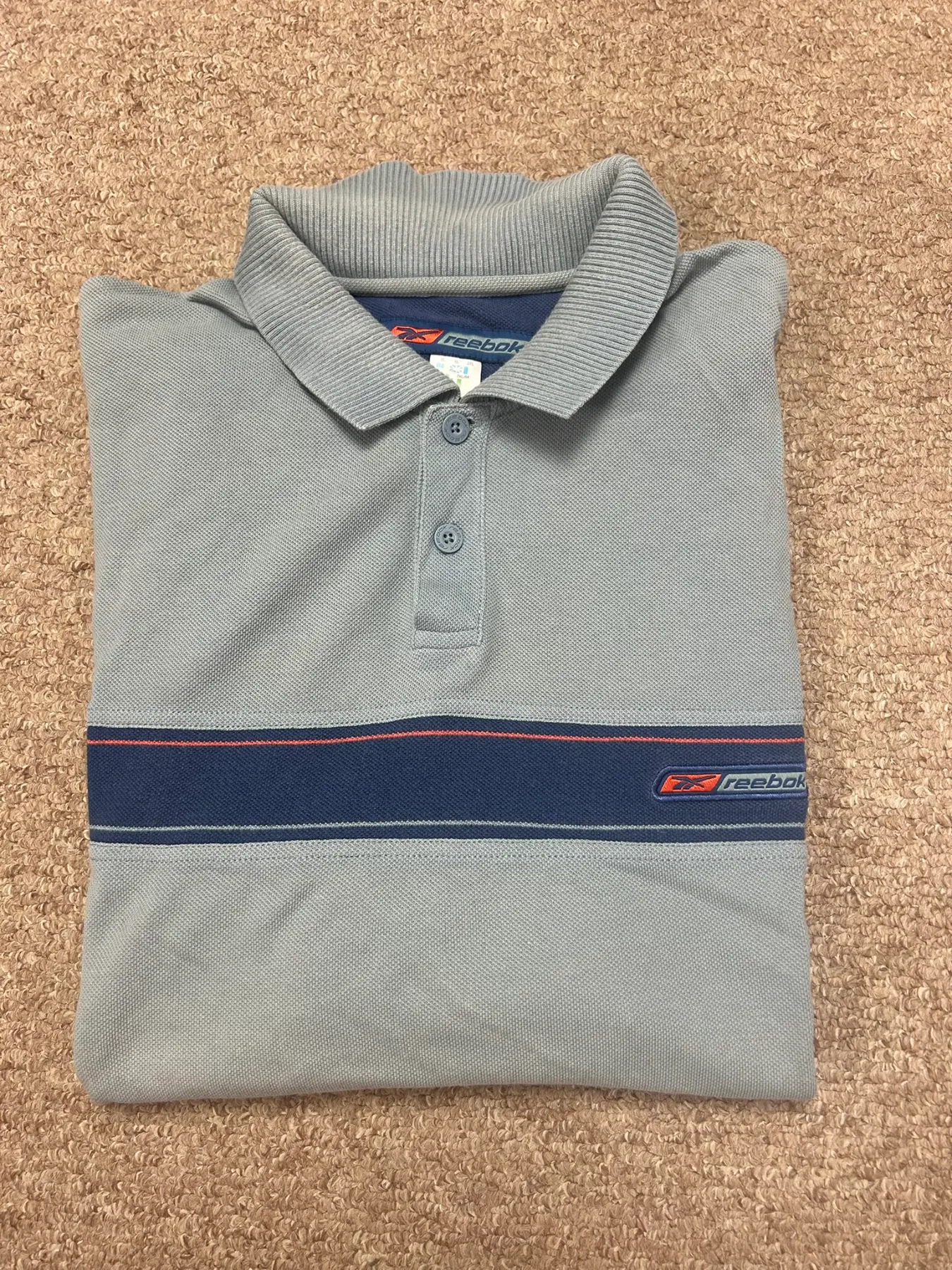 Vintage Reebok Polo Shirt Y2K Mens Size XL Grey Striped 00s Short Sleeve Tee