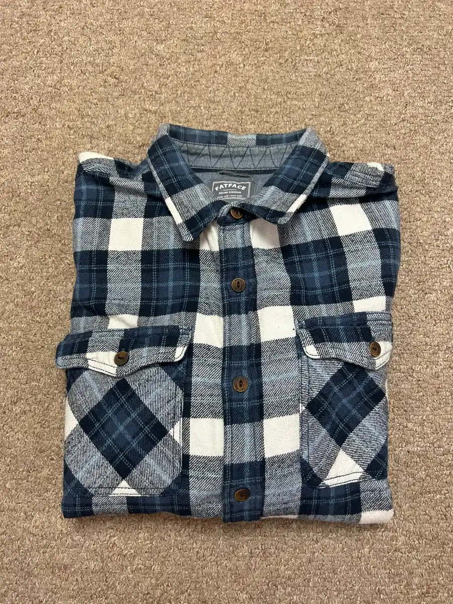 Fat Face Mens Size XL Shacket Blue Check Plaid Flannel Overshirt Pocket Jacket