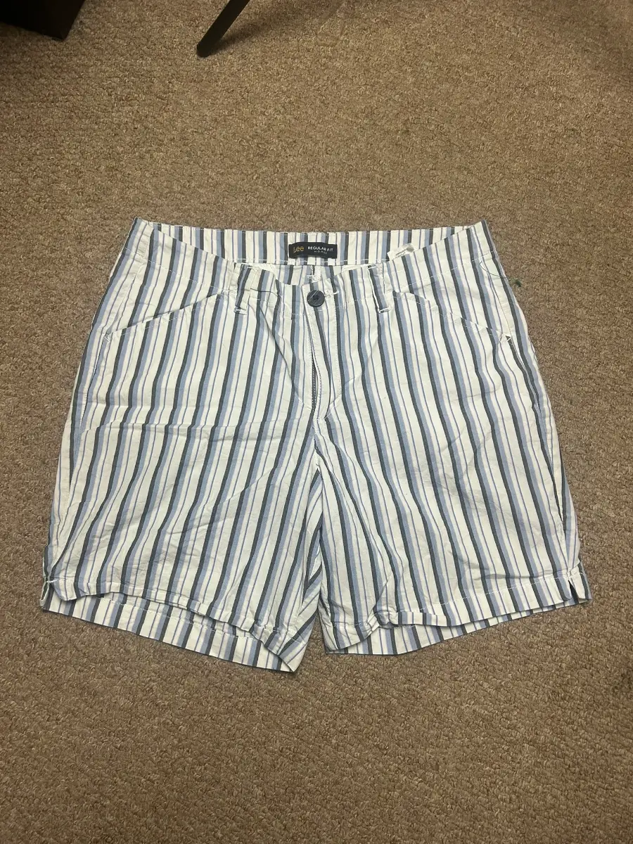 Lee Cotton Shorts Womens UK 10 White Blue Striped Regular Fit Summerwear W32
