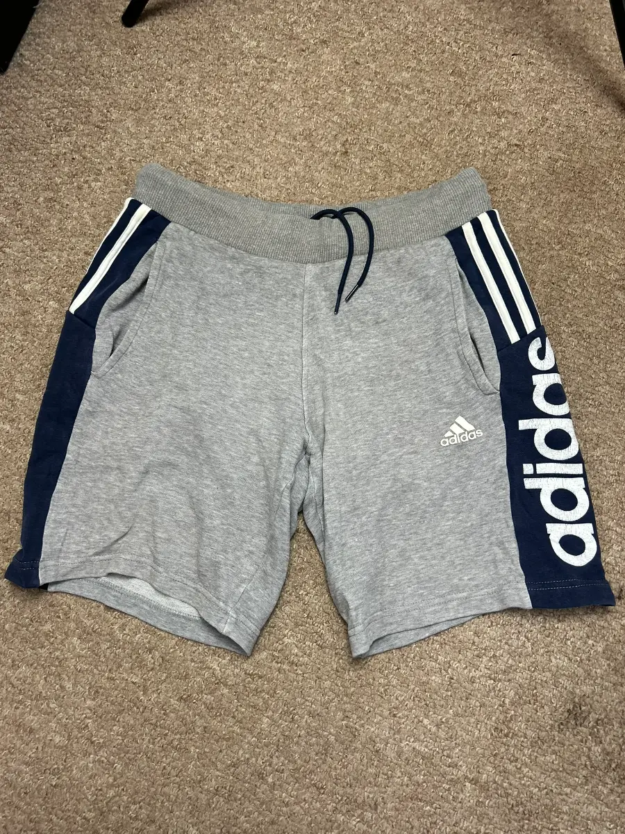 Adidas Mens Size Small Grey Shorts Jersey Cotton Style Taped Logo Gym Bottoms