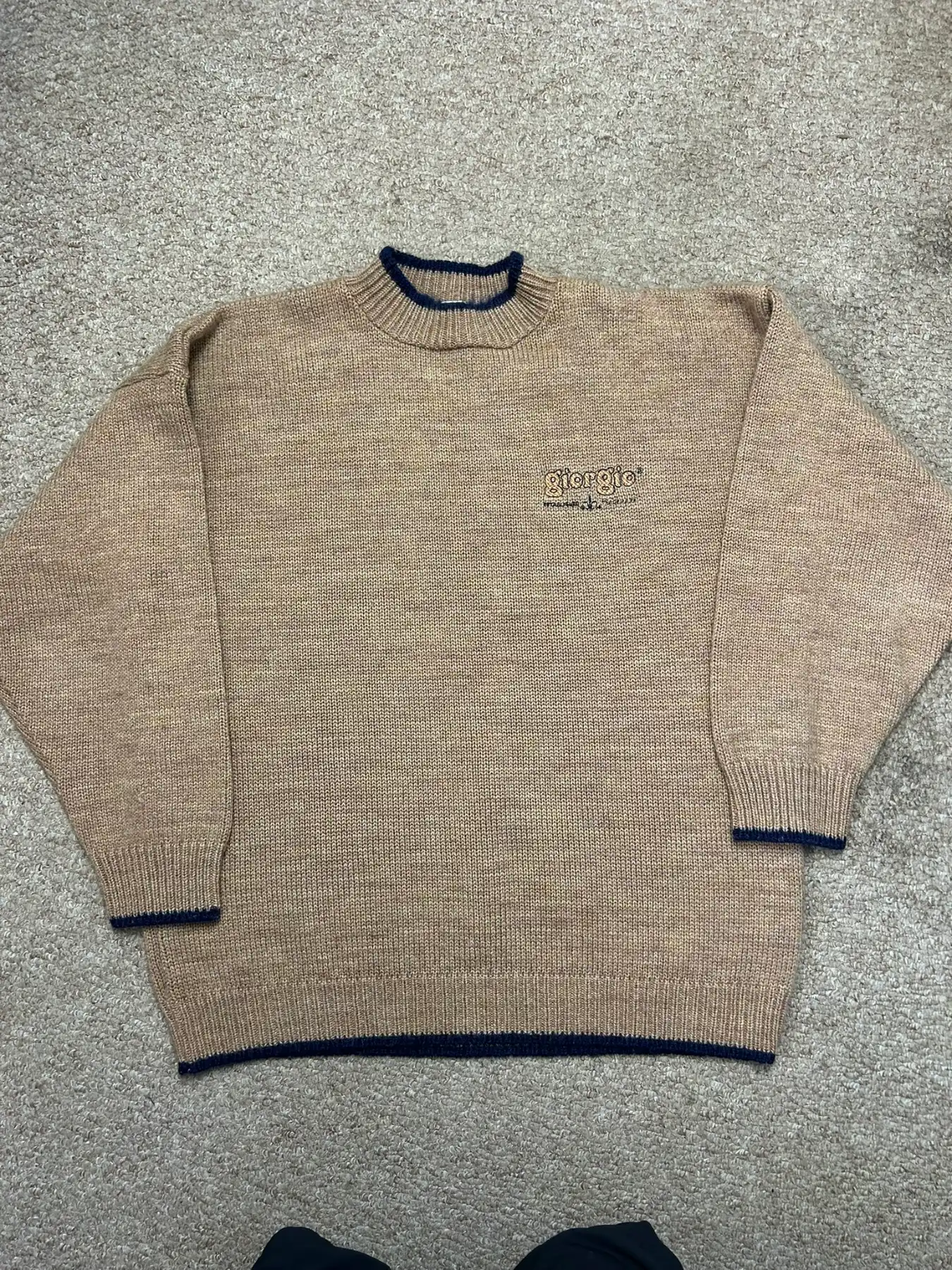 Vintage Giorgio Knit Jumper Brown Beige Large Retro Made in UK Acrylic Wool 90s