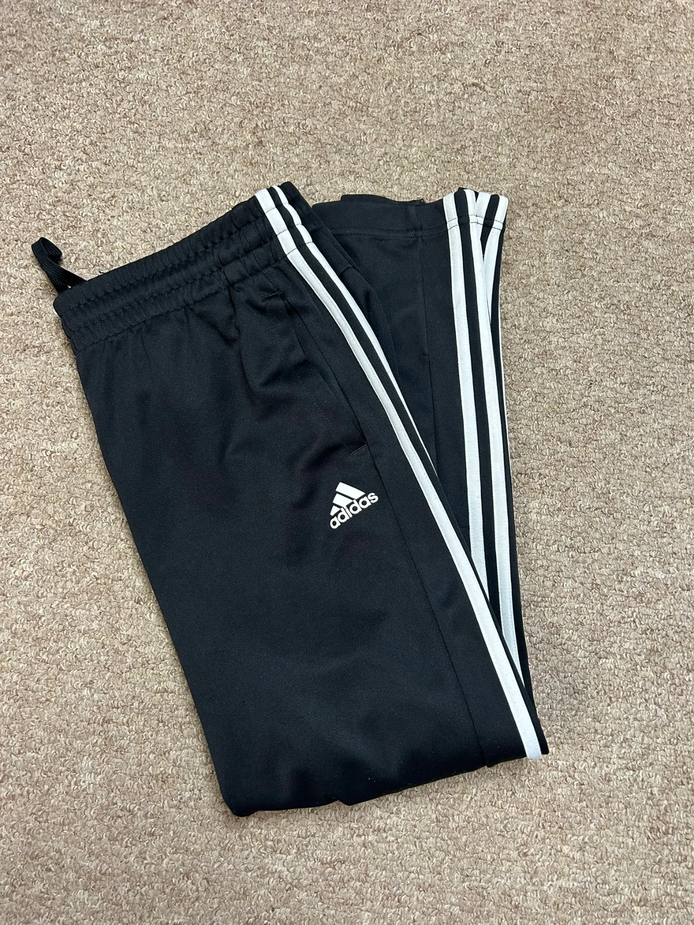 adidas Womens Tracksuit Bottoms L UK 16-18 Black 3-Stripes Tapered Leg Zip Pants