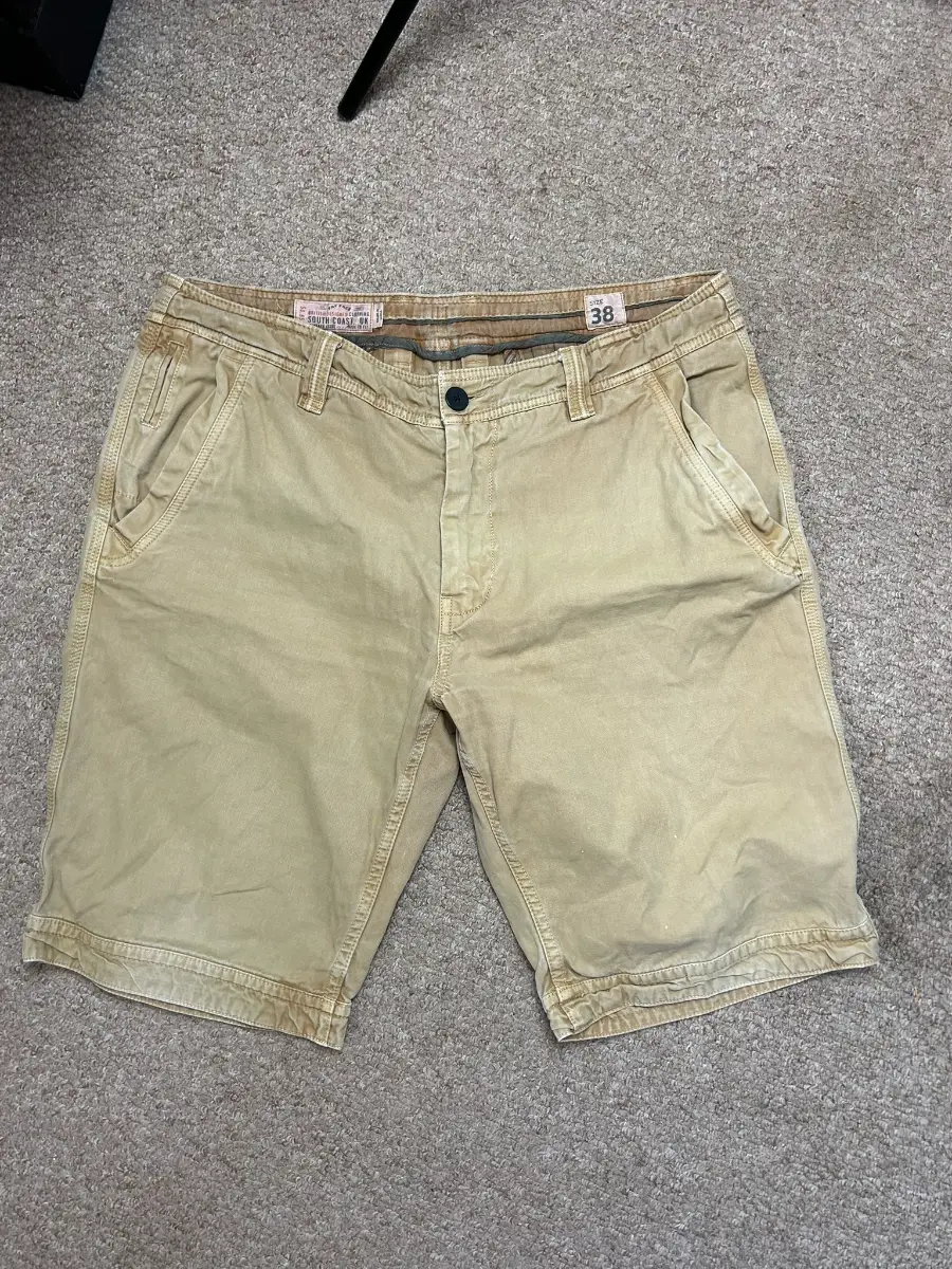 Fat Face Chino Shorts Mens Size 38 Solid Beige Classic Cotton Regular Fit W38