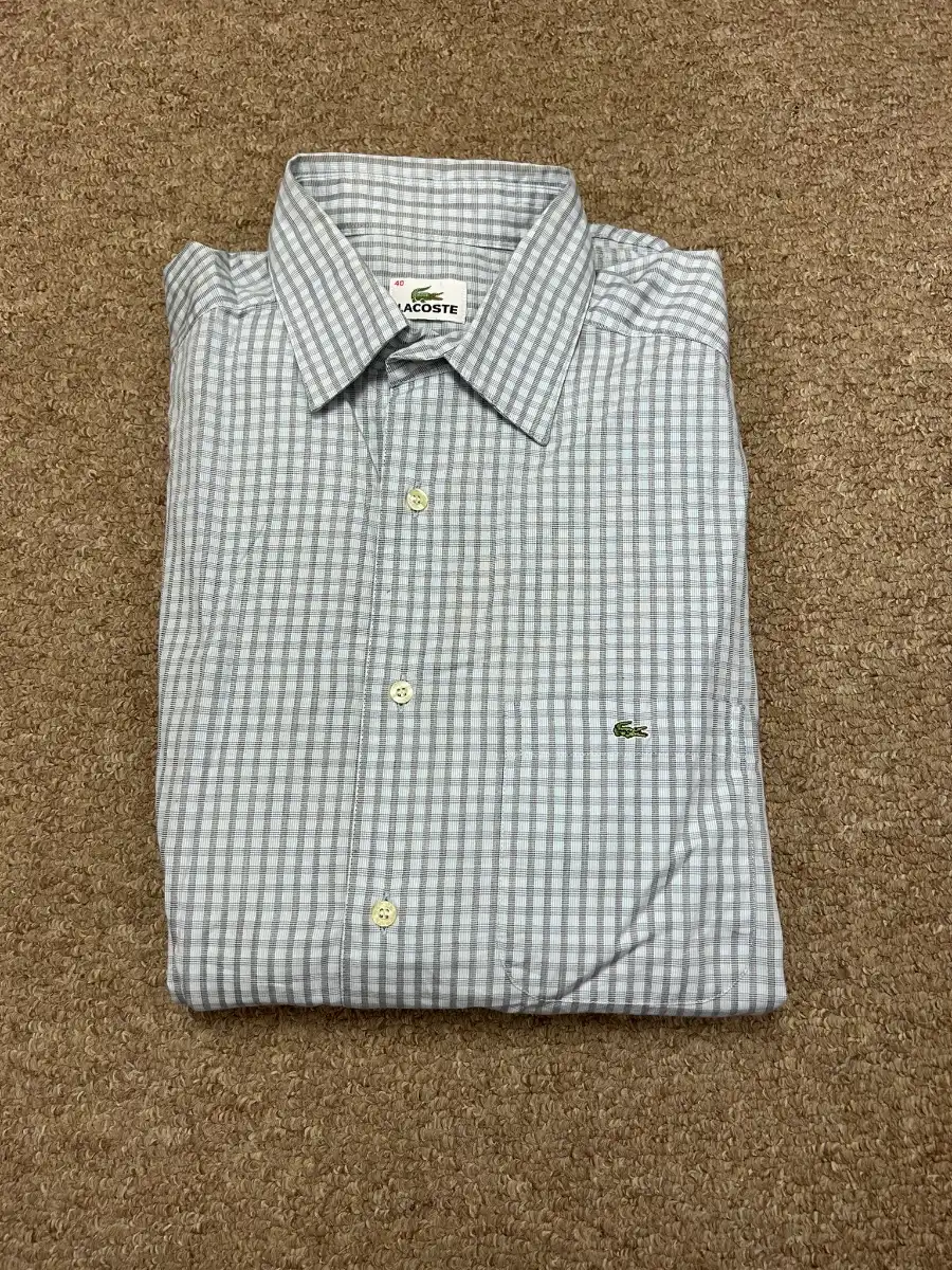 Lacoste Long Sleeve Check Shirt Mens Medium / EU 40 White Blue Button Up Casual
