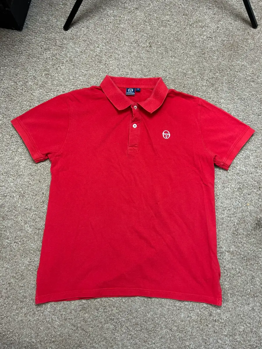 Sergio Tacchini Casual Polo Shirt Mens Size Small Red Button Up Football Terrace
