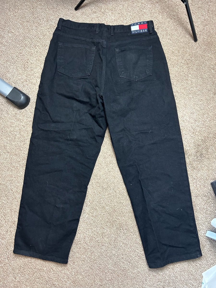 Tommy Hilfiger Baggy Denim Jeans Mens Size 32 Black W38 L30 USA Relaxed Bottoms