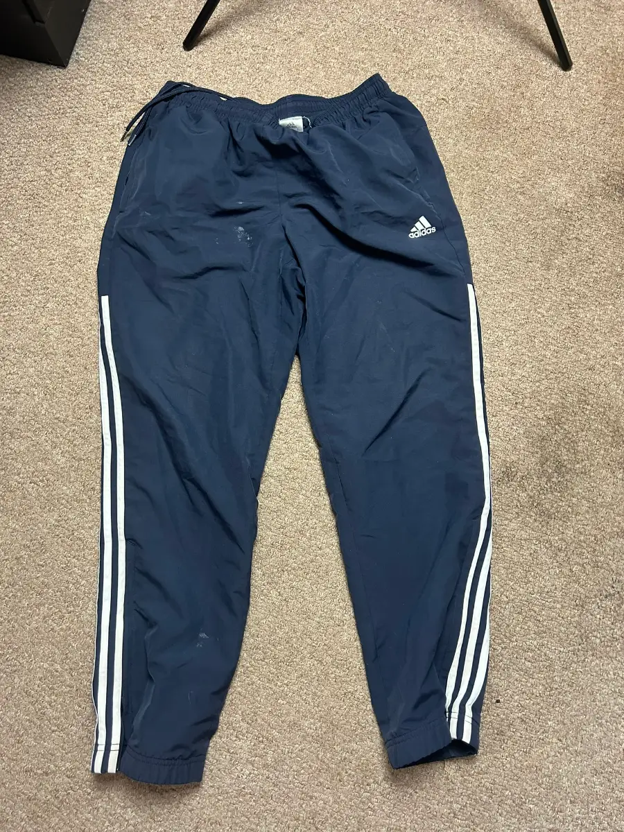 Adidas Mens Size Large Track Pants Navy Blue 3-Stripes Running Workout Joggers