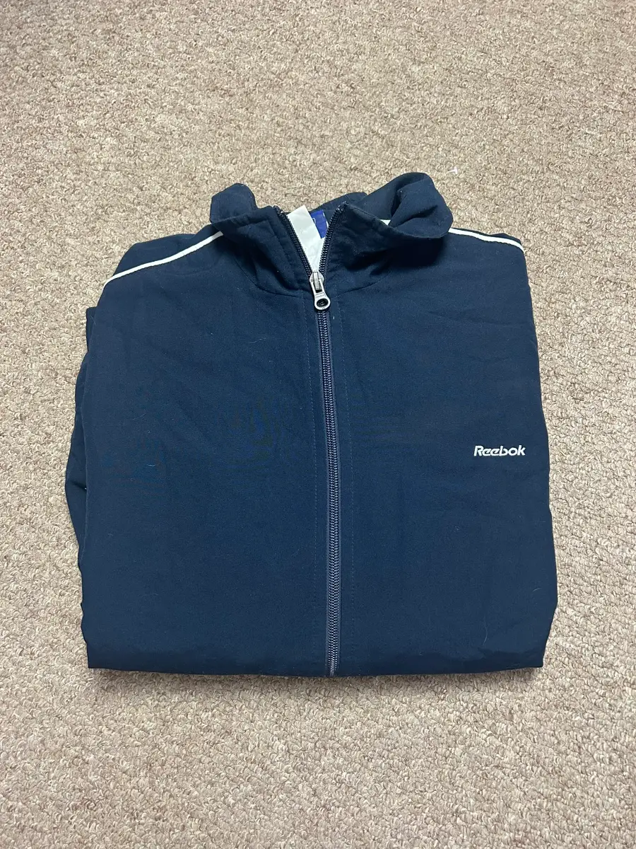Reebok Vintage Y2K Track Jacket Large Navy Taped Sleeve Lightweight Windbreaker