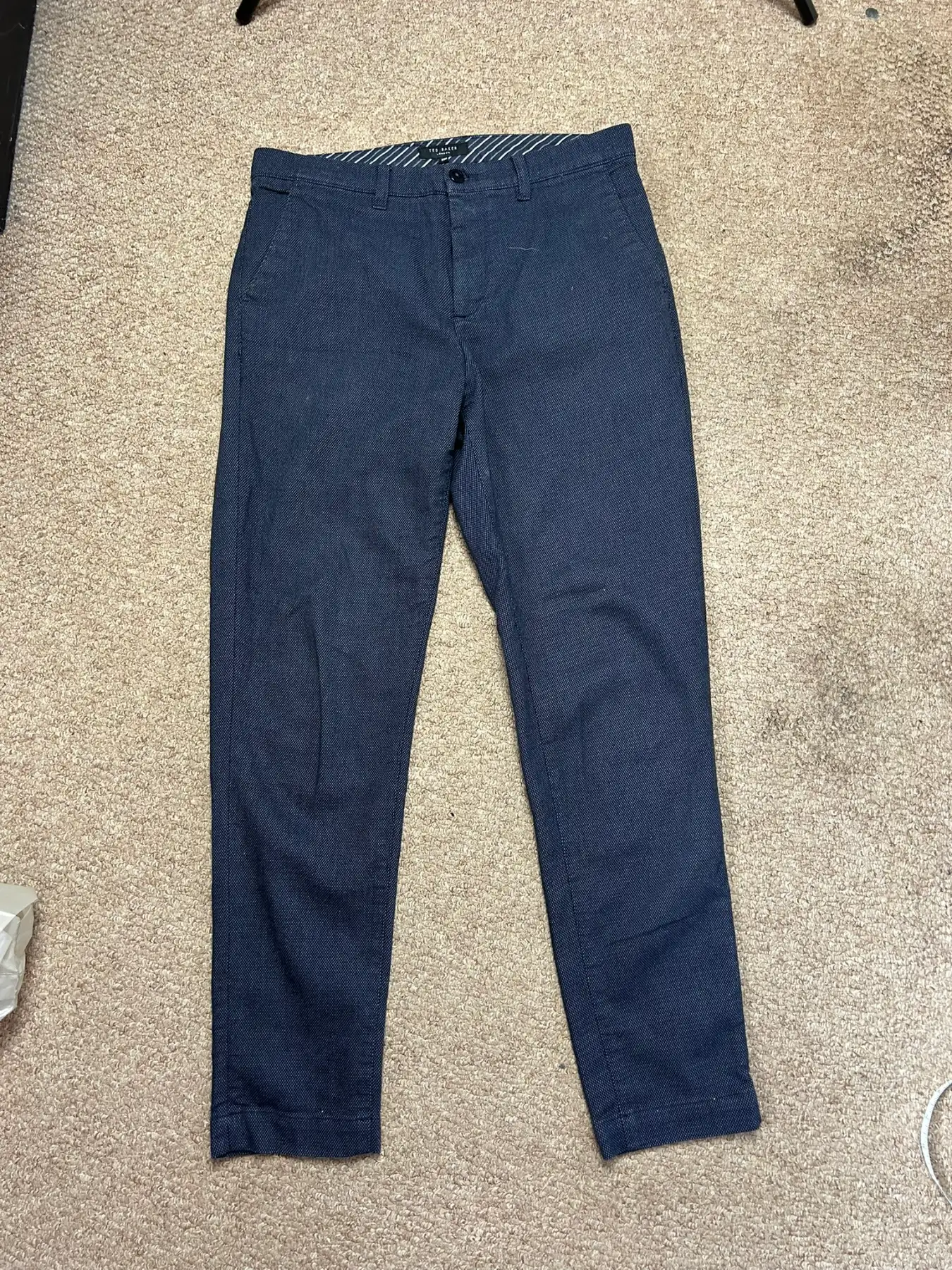 Ted Baker Mens 30 Navy Blue Textured Trousers 30R Slim Fit Dress Pants W30 L32